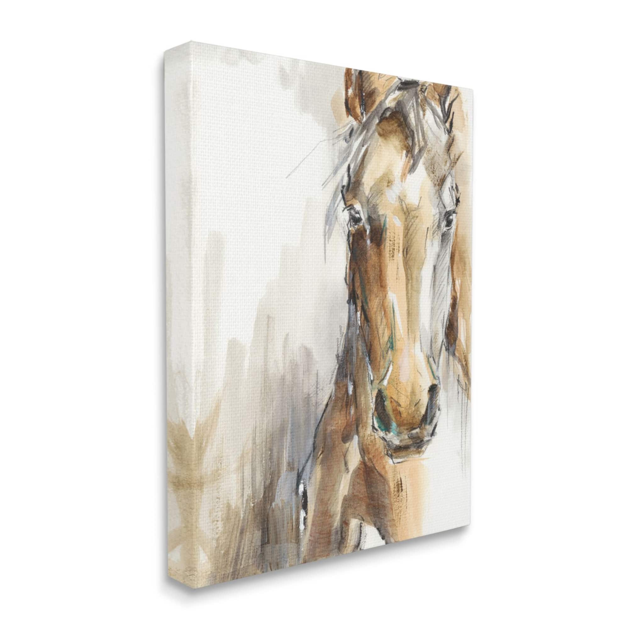 Stupell Industries Horse Portrait Orange Brown Animal Watercolor Painting Canvas Wall Art